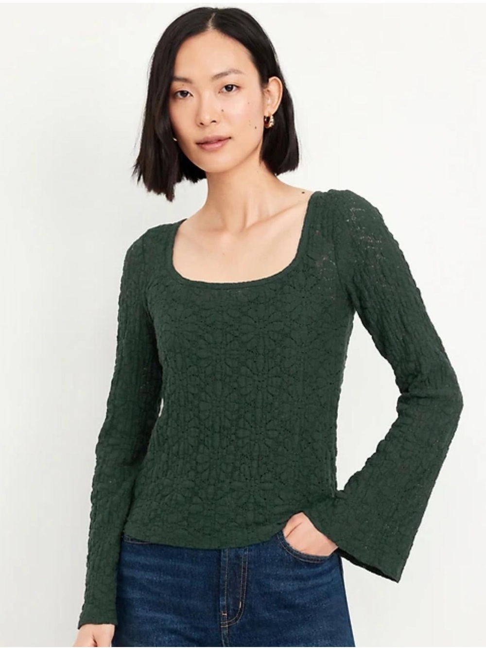 Old Navy Green Textured Lace Scoop-Neck large like new green stretch